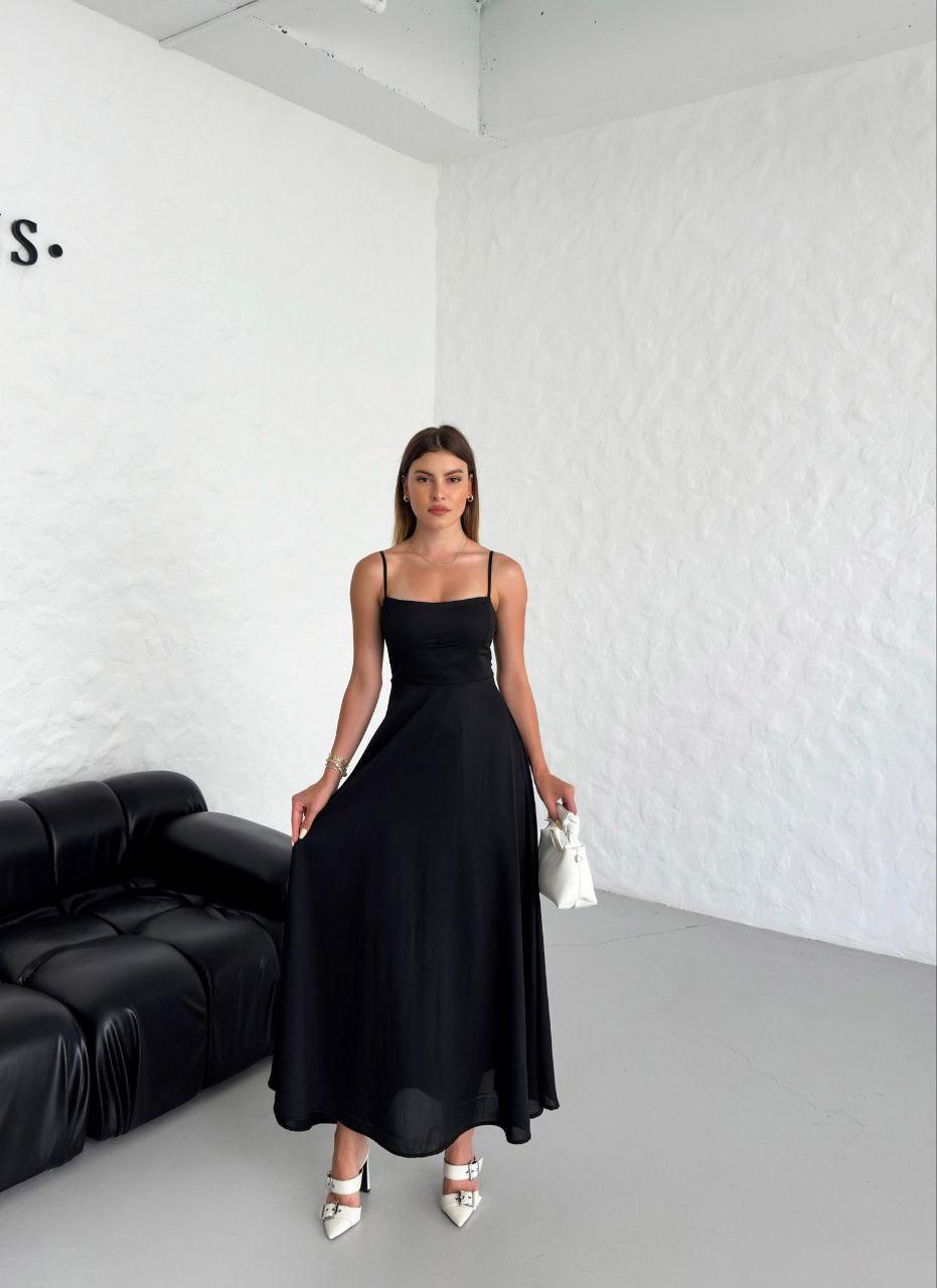 Gipeli Maxi Boy Askılı Elbise Siyah